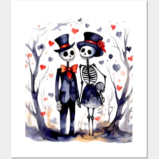 Happy Halloween: Halloween Skeletons in Love 2 Posters and Art